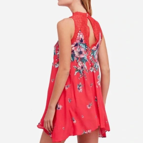 EUC Women's Free People Intimates Red Lace Floral Sleeveless Mini Dress Size XS - Picture 2 of 7